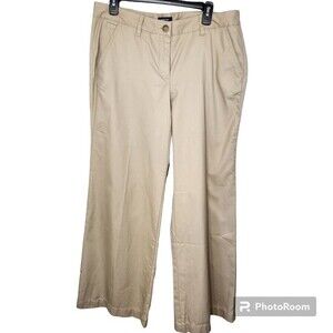 Lands End Pants Womens 12 Chino Khaki Wide Leg Trousers office lightweight